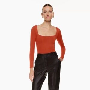 Babaton Contour Squareneck Longsleeve Bodysuit in Burnt Red